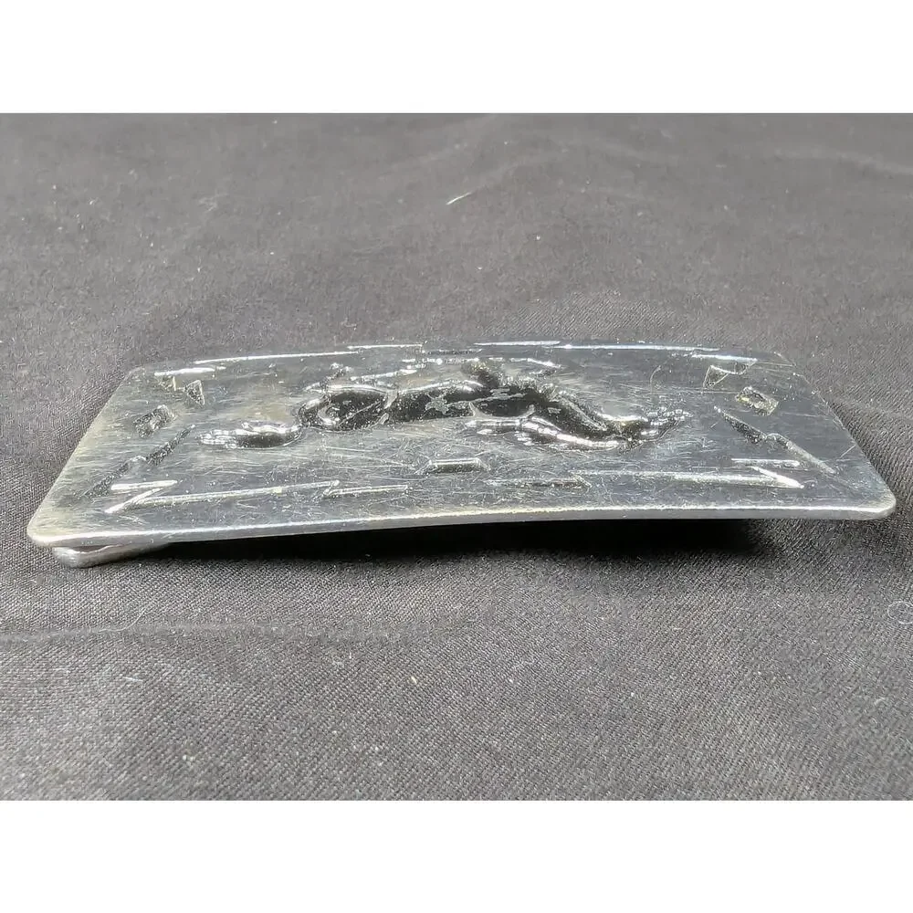 Vintage Chambers Belt Co. Belt Buckle Running Horse Design Geometric Border USA
